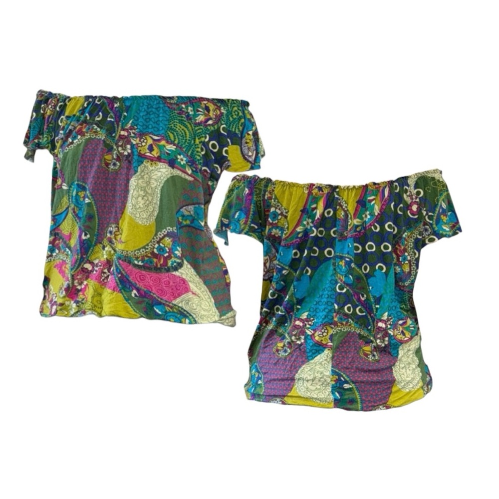 Fever Multicolor Paisley Off-Shoulder Crop Top